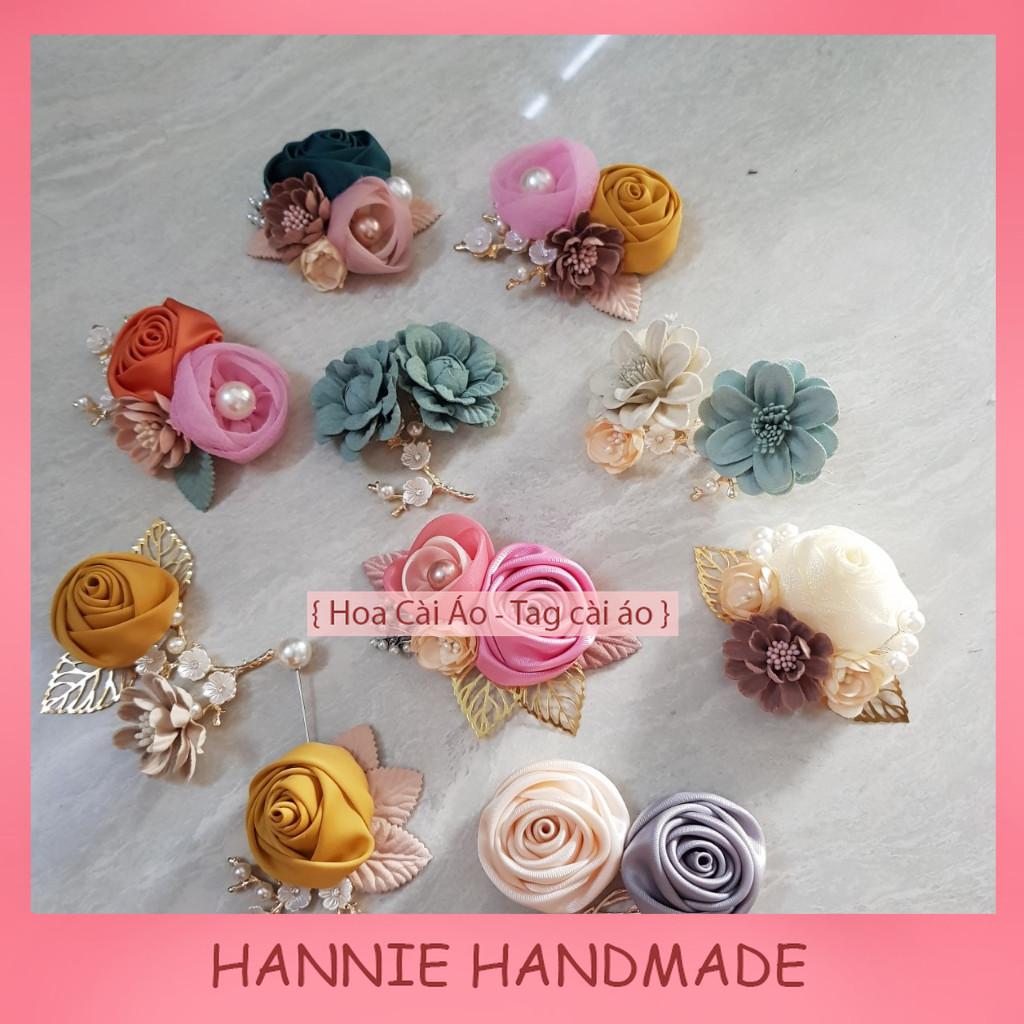 Hoa Cài Áo Handmade  hoa hồng cuộn mix phối phụ kiện [𝗛𝗔𝗡𝗡𝗜𝗘 𝗛𝗔𝗡𝗗𝗠𝗔𝗗𝗘]