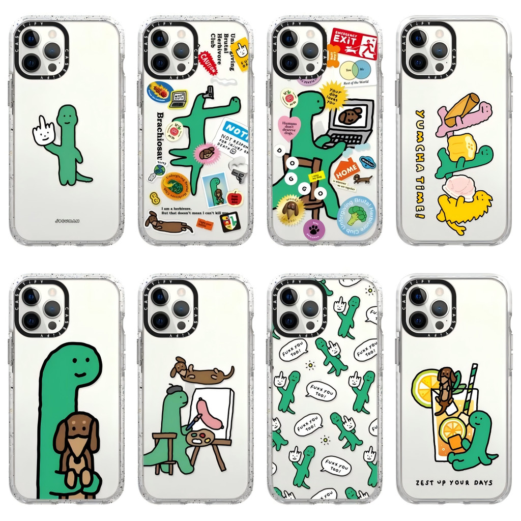 JOGUMAN Dinosaur White Impact Phone Case cho iPhone 17 16 15 14 13 12 Pro Max Plus Air, Bìa cứng tro