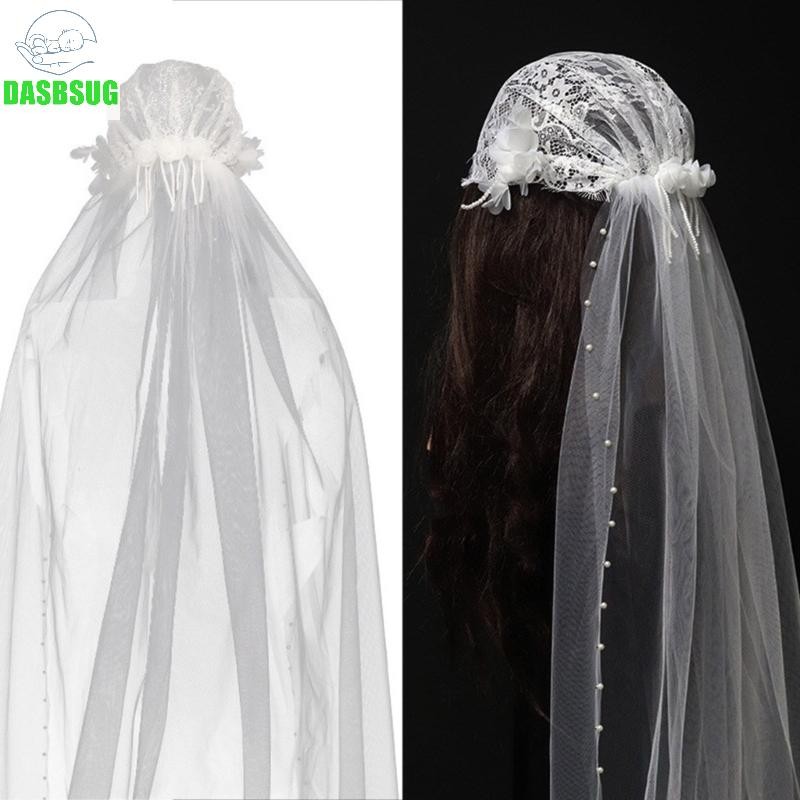DASBSUG Trắng Sheer Veil với Ngọc Trai Cô Gái Bachelorettes Veil Veil Đăng Ký Kết Hôn Veil
