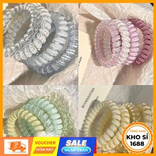  Bộ 4 dây buộc tóc dây điện thoại dây cột tóc đơn giản nhiều màu lò xo xoắn phụ kiện tóc thời trang cho nữ E1988 