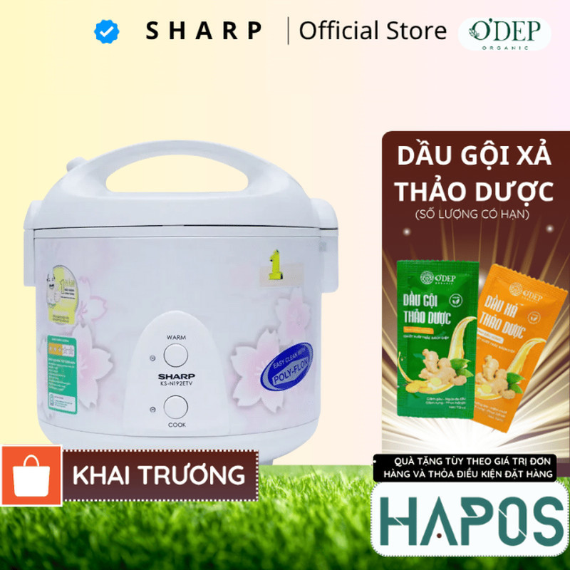 Nồi cơm điện Sharp 1.8L nắp gài Chính hãng, Sản xuất Thái Lan công nghệ nấu 2D KS-N192ETV - HAPOS HO