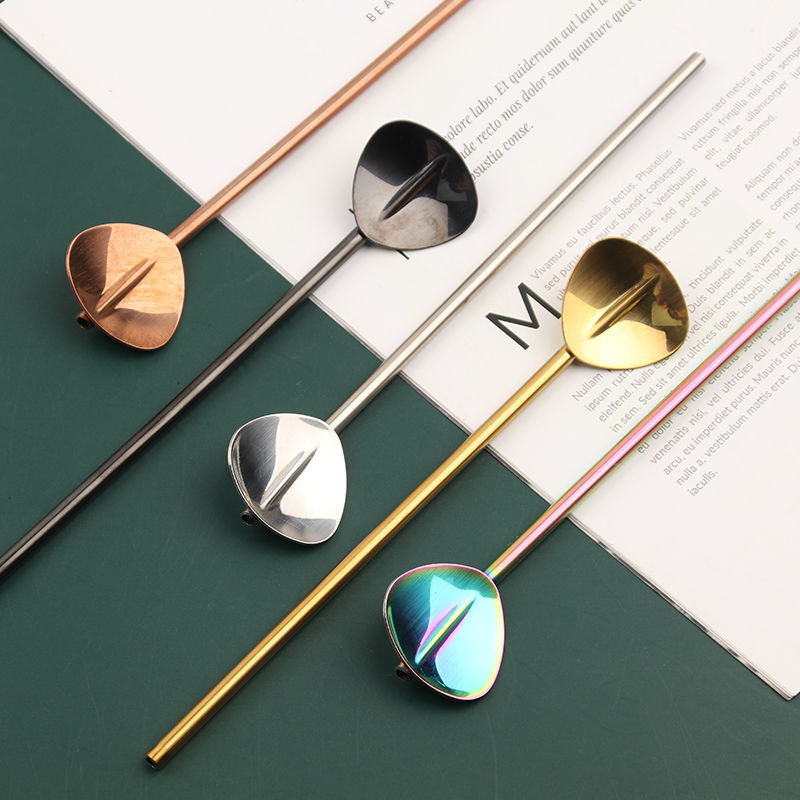 New Product#304Stainless Steel Extended Straw Spoon Integrated Thickened Straw Spoon Dual-use Creati