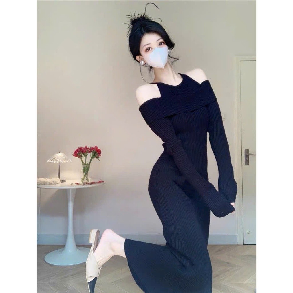 Đầm váy nữ thu đông dáng dài thiết kế trễ vai ôm body phong cách quyến rũ sang chảnh HMH SP236 | BigBuy360 - bigbuy360.vn