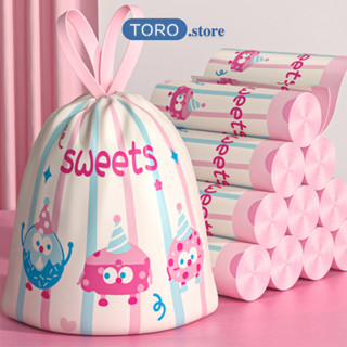  Túi Đựng Rác Nilon Dây Rút TORO Cuộn 60 Túi Hoạt Hình Siêu Dai Chống Rò Rỉ Nước Có Quai Xách 45*45cm 