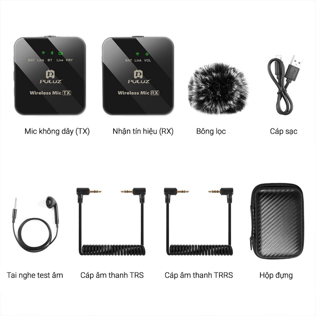 Micro Puluz không dây điện thoại cài áo khử nhiễu chống ồn nhỏ gọn ghi âm livestream trợ giảng quay phim - Chính hãng | BigBuy360 - bigbuy360.vn