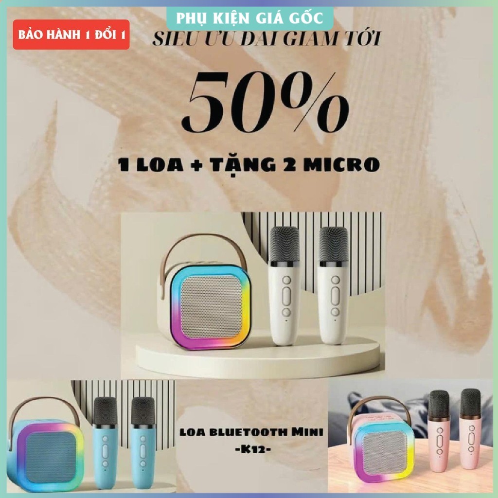 Loa mini. Loa Bluetooth Karaoke Mini 2 Mic K12. Loa K12. Loa kéo karaoke. Loa Karaoke Mini . CÓ ĐÈN 