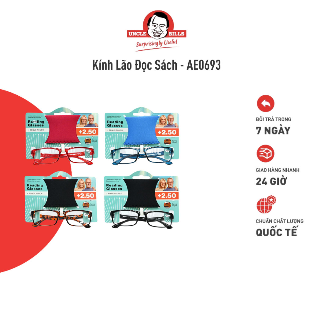 Kính Lão Đọc Sách UNCLE BILLS +2.50 Độ Gọng Chữ Nhật Kèm Túi Đựng Nhiều Màu - AE0693