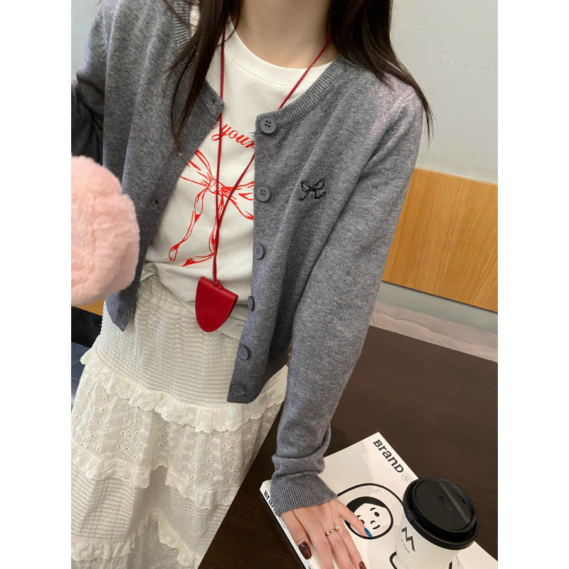 YAYUAN Cardigan dệt kim nữ cổ tròn phong cách phương Tây