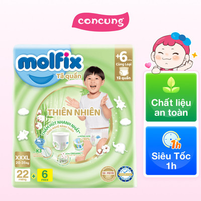 Bỉm tã quần Molfix thiên nhiên (XXXL, 20-35kg, 22 miếng) + 6 miếng - concung