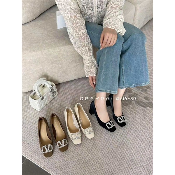 Giày cao gót qbel gót vuông khuy đá 6P 61650 5/9 Phương Giày