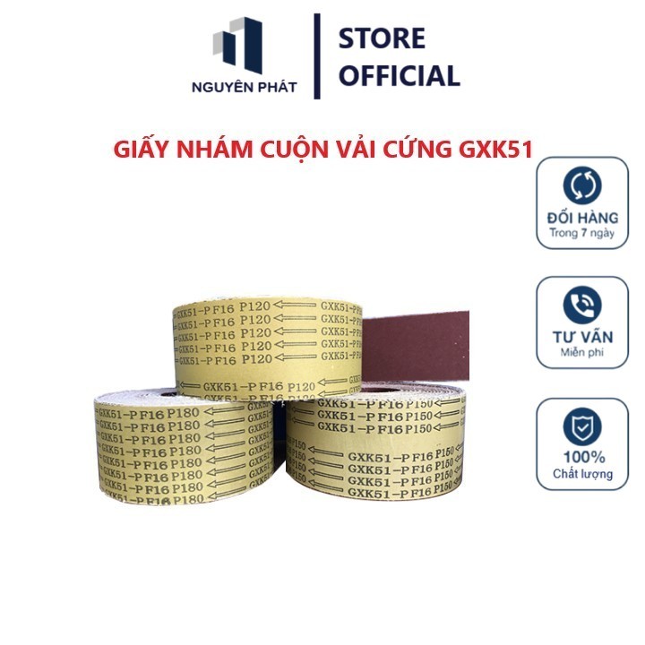 Giấy nhám vải cứng, giấy giáp vải cứng, Nhám cuộn GXK51 chà gỗ, số hạt từ P36 đến P240 - Giá 1 cuộn 