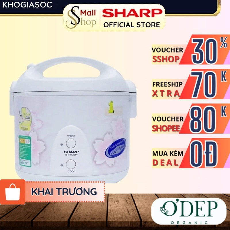 Nồi cơm điện Sharp 1.8L nắp gài Chính hãng, Sản xuất Thái Lan công nghệ nấu 2D KS-N192ETV - SSHOP SH