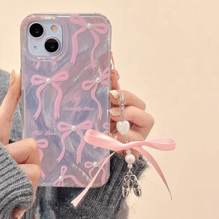 ốp lưng hàn quốc ins for iPhone 16 15 ProMax 14 12 Plus 13 Pro Max 11 Xr Xs X Xsmax 8 7 8+ 7+ 11Promax 12Promax 13Promax 14Promax 15Promax Beautiful Pink Pearl Ballet Shoes Bow Ribbon Chain Shockproof Protective Back Cover Soft Phone Case YS 02