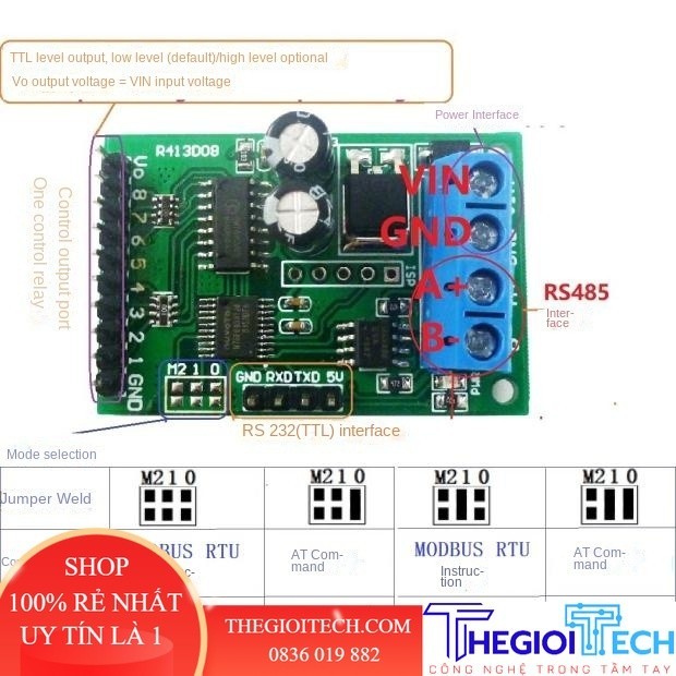 Mô-đun Modbus Giao Thức RTU 8 Kênh RS485 Tại Lệnh Đa Chức Năng Rơle PLC Bảng Điều Khiển 5-24V - 5V