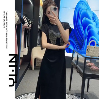 Áo thun nữ Bowknot Váy ngắn tay mùa hè Hot Rhinestone Slim @ -