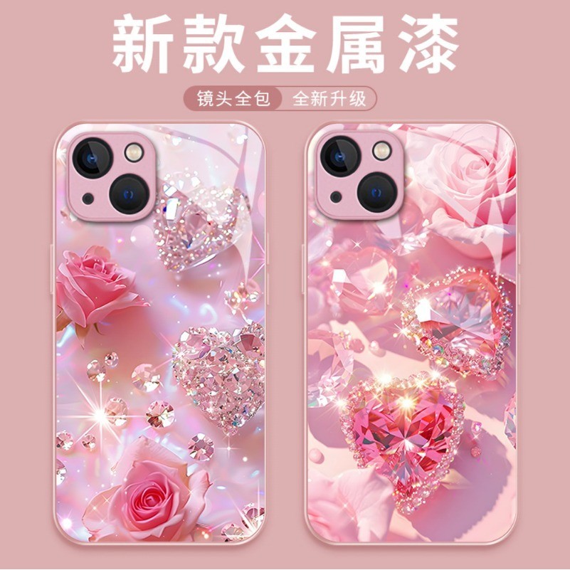 Diamond Flash Rose Thích hợp cho Apple 15promax 14promax 12promax 11promax 11 12 13 14pro 15plus 11pro xsmax xs xr 7Plus / 8Plus Vỏ kính toàn diện Chống bẩn