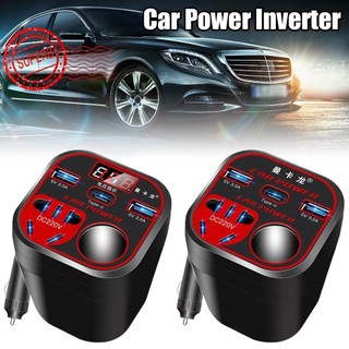 Biến tần nguồn ô tô 24v / 12v sang 220v Màn hình Led 3 cổng Usb Bộ sạc D5