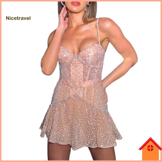 [Ni] Đầm Mùa Hè Nữ Đầm Sequin Lấp Lánh Đầm Dự Tiệc Cổ Chữ V Gợi Cảm Không Tay Lưng Mini Chiều Dài Hoàn Hảo Cho Clubbing Prom Đông Nam Á Người Mua Yêu Thích