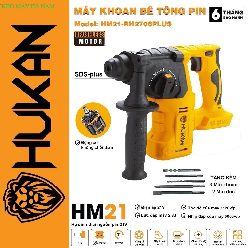 Thân Máy Khoan Bê Tông PIn Hukan 2706 PLUS 3 Chức Năng Chân pi.m Phổ Thông M21 HÀ NAM