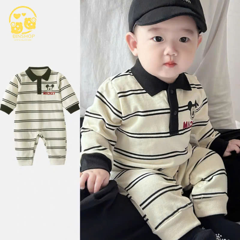 Bodysuit cho bé dài tay chất Cotton kẻ ngang dễ thương, Quần áo thu đông cho bé trai bé gái, Mẫu quầ