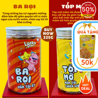 Tóp mỡ mắm tỏi chiên giòn Lucky Star hũ 225g combo ăn vặt ngon rẻ cay