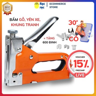 [Tặng 1 hộp 600 ghim] Kìm bấm ghim gỗ có núm chỉnh lực, máy bấm yên xe, khung tranh, 3 loại đinh