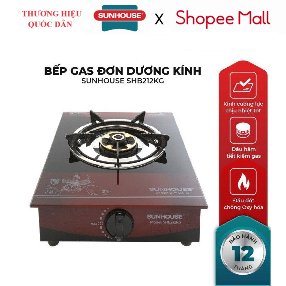 Bếp gas đơn dương kính sunhouse SHB212KG