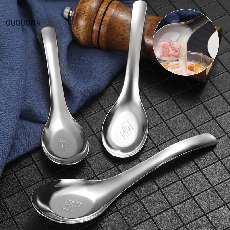 Guouqna Thìa Trung Quốc Thép Không Gỉ Cơm Súp Thìa Tay Cầm Dài Flatware Dao Kéo Dụng Cụ Nấu Ăn Thìa 