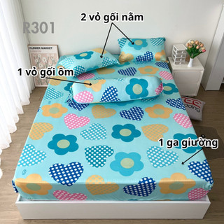 Bộ ga giường thun lạnh 4 món R301 in 3D REE Bedding đủ size drap trải nệm