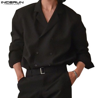  Incerun Nam Hàn Quốc Áo sơ mi dài tay cổ chữ V dáng rộng màu trơn 