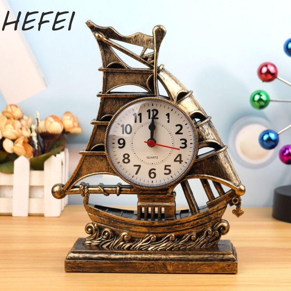 Đồng hồ báo thức thuyền buồm HEFEI, Điêu khắc thuyền buồm đáng yêu cổ điển, Đồng hồ báo thức để bàn thân thiện với môi trường Địa Trung Hải sáng tạo Đầu giường