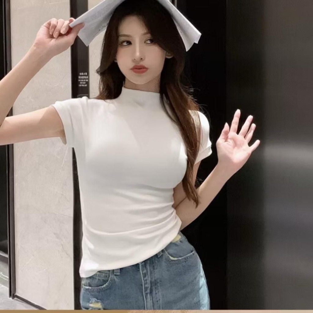 Áo thun nữ ôm body cổ  3CM tay ngắn vải thun đẹp mềm mại thoáng mát a93 | BigBuy360 - bigbuy360.vn