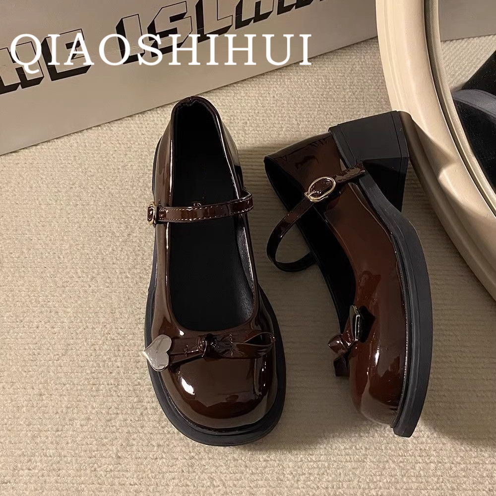 QIAOSHIHUI giày búp bê Mary Jane Lolita Đế da mềm đế êm thời trang Phù hợp với mọi dịp Kiểu dáng độc đáo Đẹp Trẻ trung Hợp thời FLF2491TBA 39Z240926
