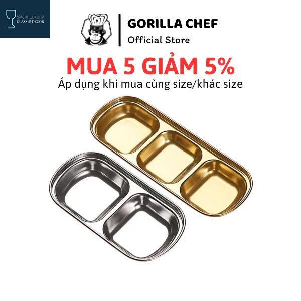 Khay đựng nước chấm inox Gorilla Chef đựng gia vị nhiều ngăn Hàn Quốc T.H