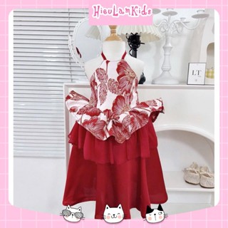 N02 - Set áo yếm kim sa hoa bản to chân váy đỏ dáng dài cho bé gái mặc trung thu