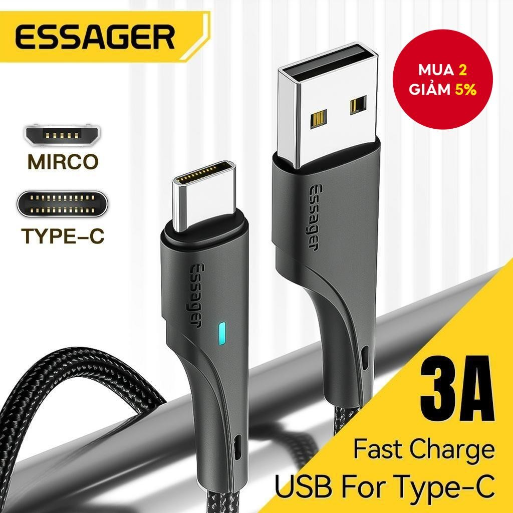 Essager Dây Cáp Sạc Nhanh 3a type c / micro usb 2m / 3m 2 Trong 1 Cho Điện Thoại android | BigBuy360 - bigbuy360.vn