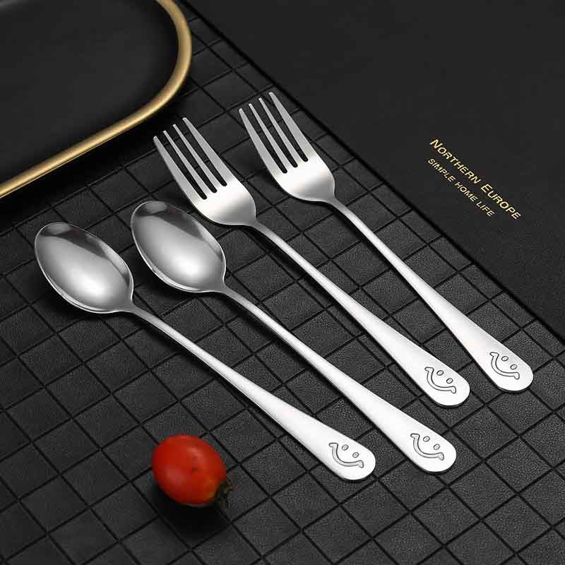Aanadel📢Bộ đồ ăn hai món Smiling Face Spoon Fork Fork Stainless Steel Tableware Kids Student