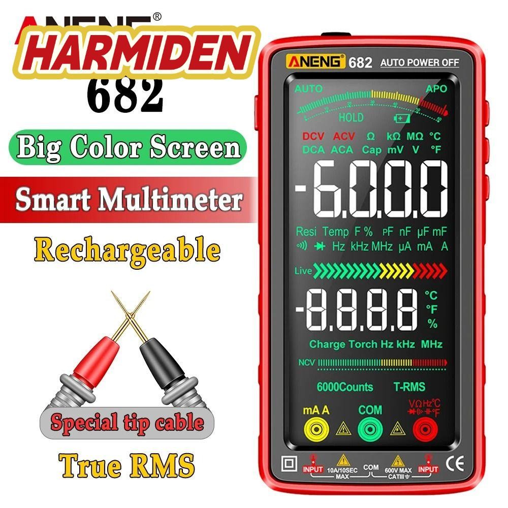 Ampe kế AC / DC HARMIDEN ANENG 681 682 LCD Màn hình màu lớn True RMS Máy kiểm tra điện áp