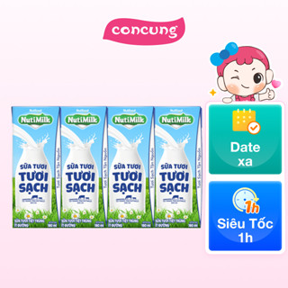 Sữa tươi sạch tiệt trùng Nutimilk, ít đường, 180ml (lốc 4 hộp)