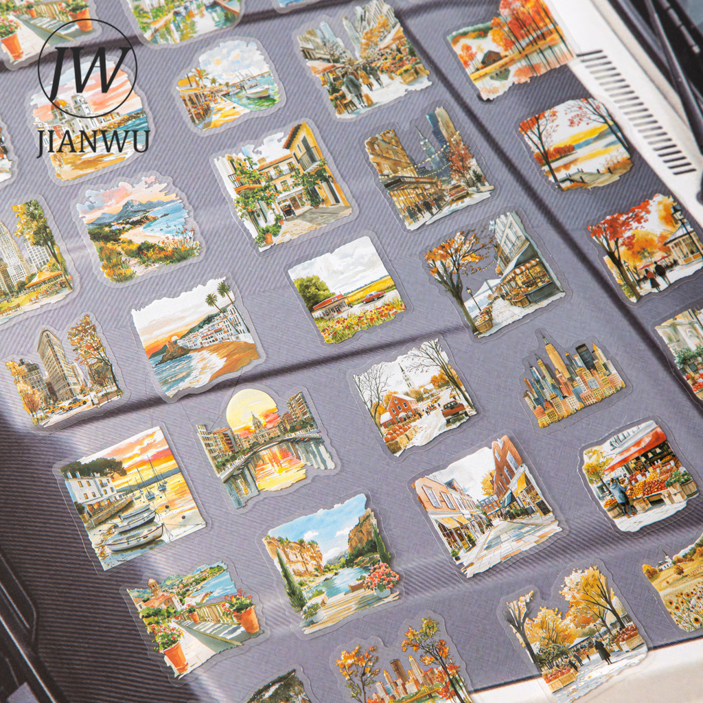 JIANWU Chuyển Động Chậm Đường Phố Cảnh Series Vintage Du Lịch Phong Cảnh Chất Liệu Cắt Dán PET Nhãn 