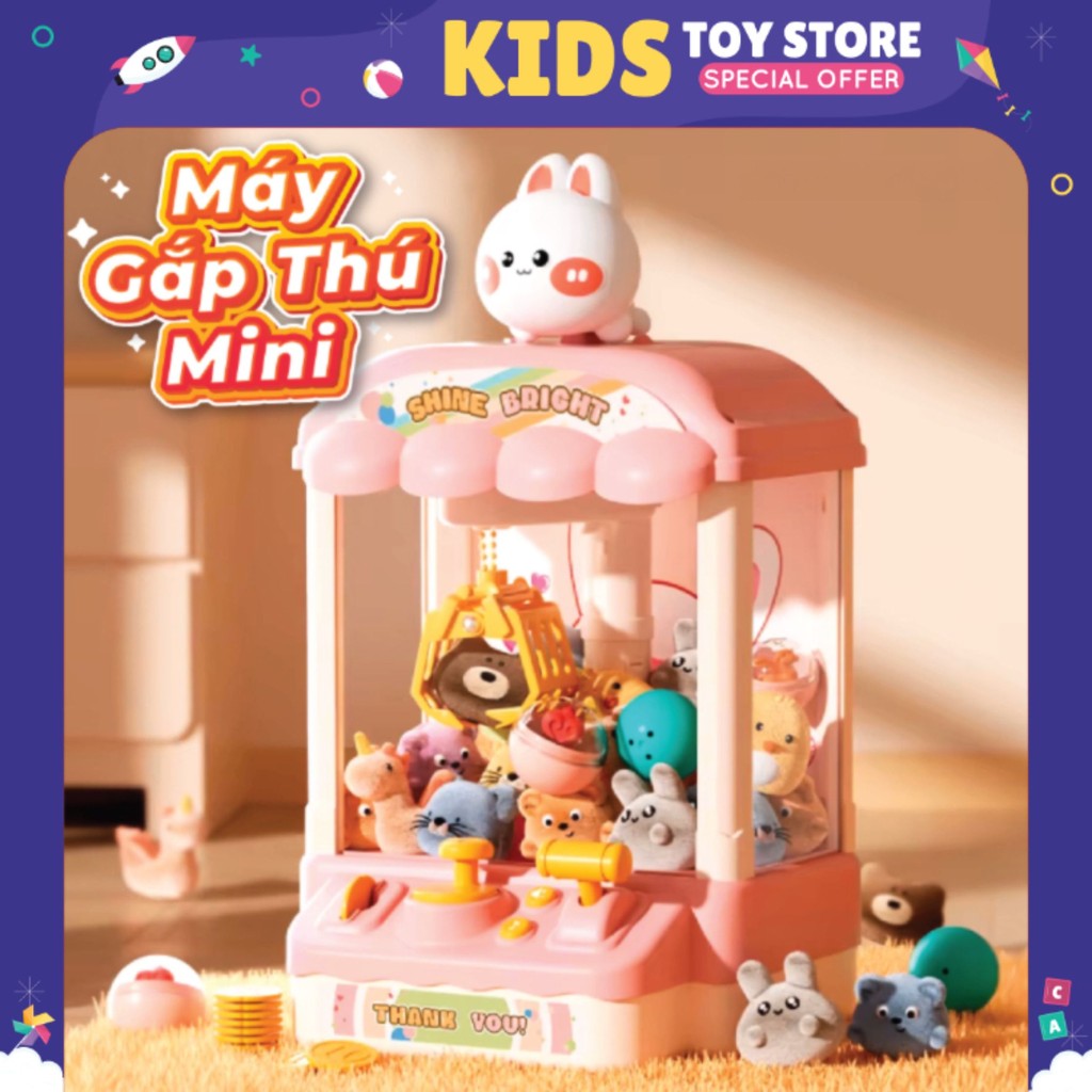 Máy Gắp Thú Bông Mini Có Đồng Xu Kèm Đèn Nhạc Cho Bé, Đồ Chơi Gắp Thú Bông Mini Có Sạc - Kids Toy