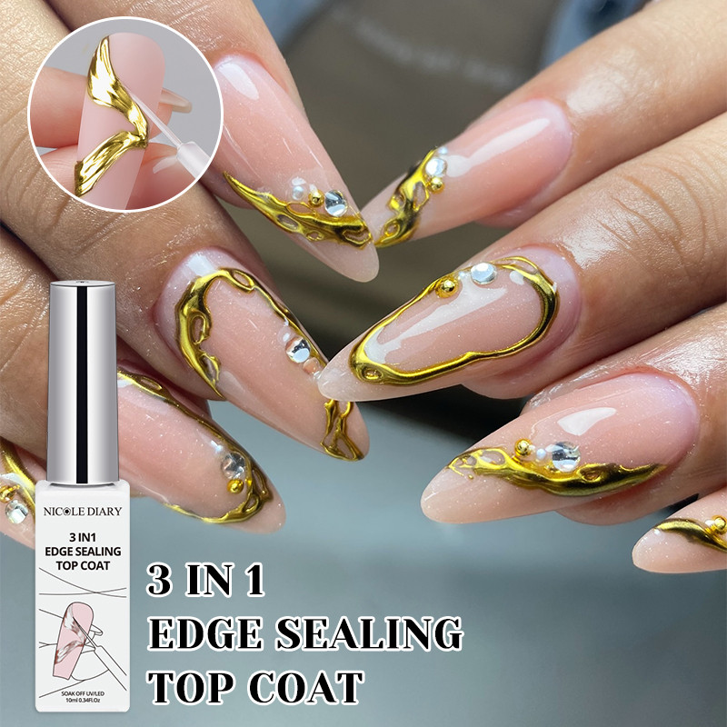 NICOLE DIARY 10ml 3 TRONG 1 Edge Niêm Phong Top Coat Để Áp Dụng Gương Bột Gel Sơn Móng Tay Để Lấp Đầ