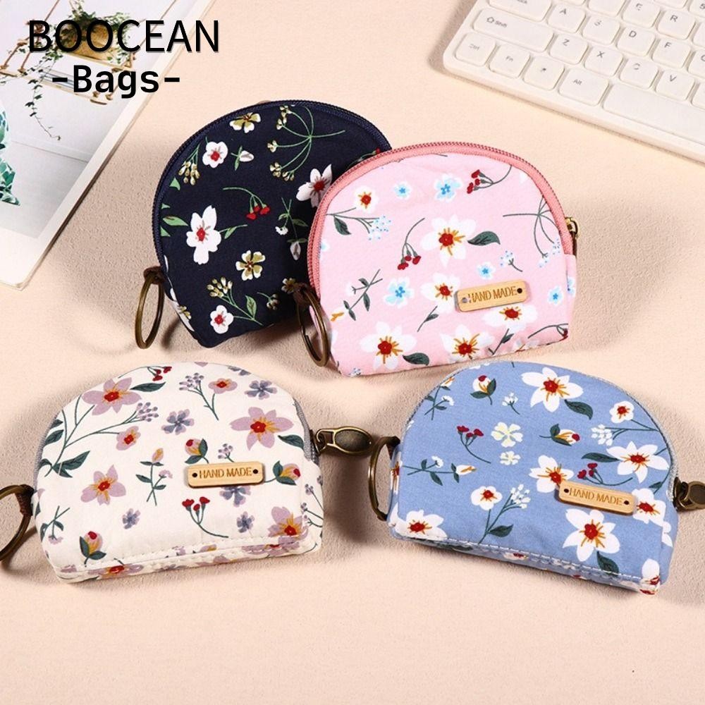 Ví BOOCEAN, Ví đựng tiền xu nhỏ in hoa, Túi đựng thẻ Cotton nữ bé gái