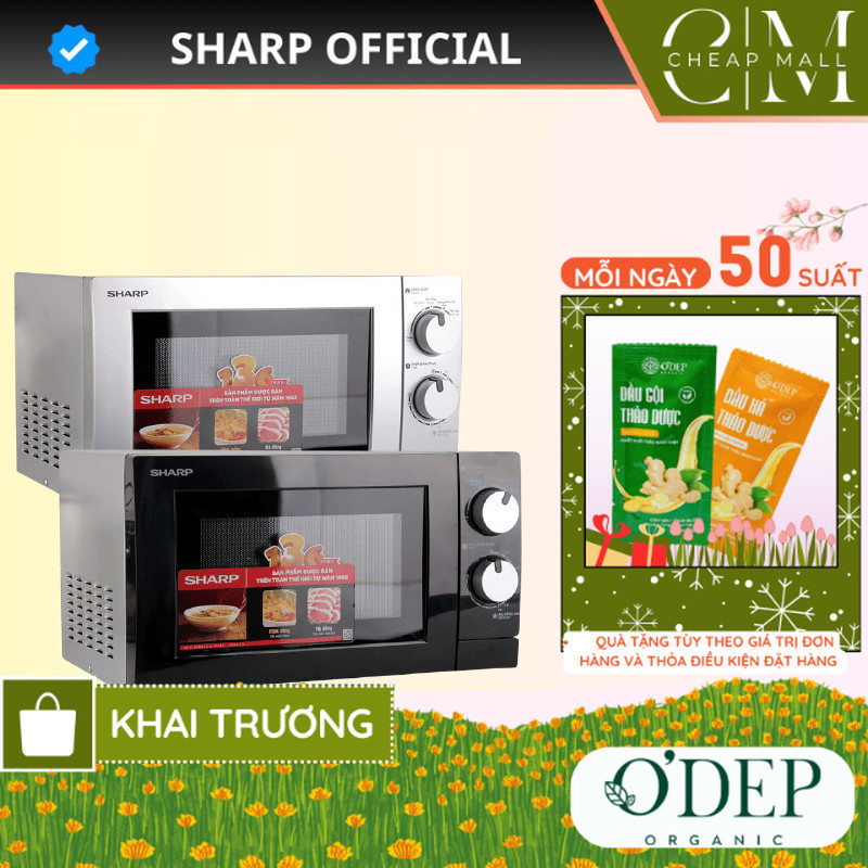Lò vi sóng Sharp mini 20 Lít Chính hãng 700W-800W núm vặn cơ, rã đông làm nóng nhanh R-205VN-S - CHEAP CSA