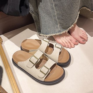 Dép sandal nữ hai quai ngang kèm khoá cài đế mềm chống trơn trượt 3cm - de010