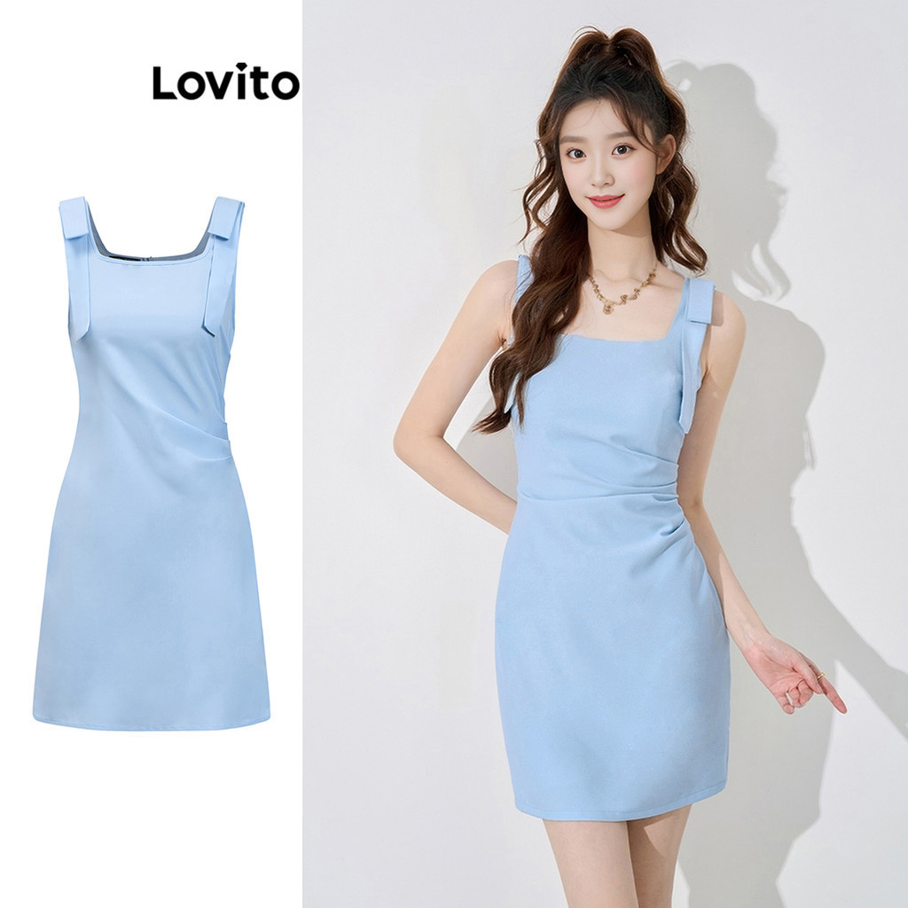 Lovito Đầm nơ xếp ly trơn thanh lịch cho nữ L91AD172