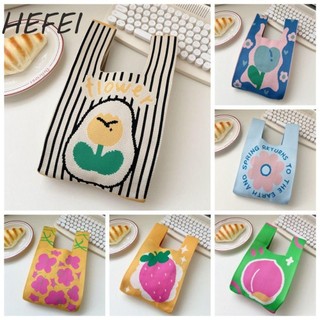 HEFEI đeo cổ tay thắt nút, Túi dệt kim in hoa, Túi len trái cây đơn giản Túi xách Túi Tote sinh viên