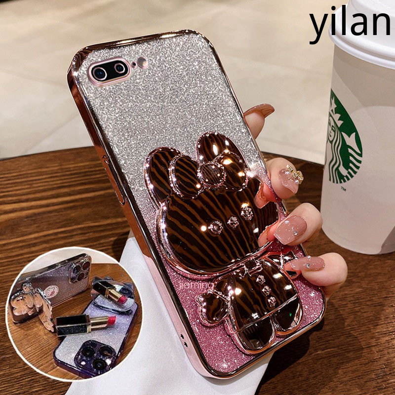 Ốp Điện Thoại iPhone 7 Plus 8 Plus 6 Plus 6s Plus 7 8 6 6s se 2020 Ốp lưng Giá Đỡ Gương Bột Lấp Lánh Thời Trang Mạ Điện Silicon Mềm Vỏ Điện Thoại Thỏ Dễ Thương Chống Rơi