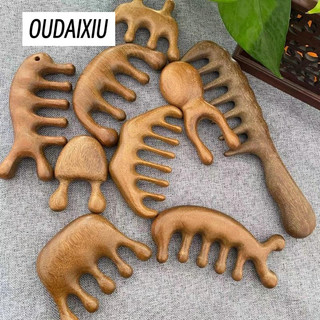 Đầu Kinh Tuyến Massage Lược Gỗ Đàn Hương Xanh 5 / 8 Lược Răng Rộng Châm Cứu Trị Liệu Tuần Hoàn Máu Chống Tĩnh Điện Tóc Mịn