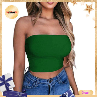 Giaurz Nữ Màu Trơn Gợi Cảm Không Dây Crop Mini Bustier Slim Co Giãn Ống Top